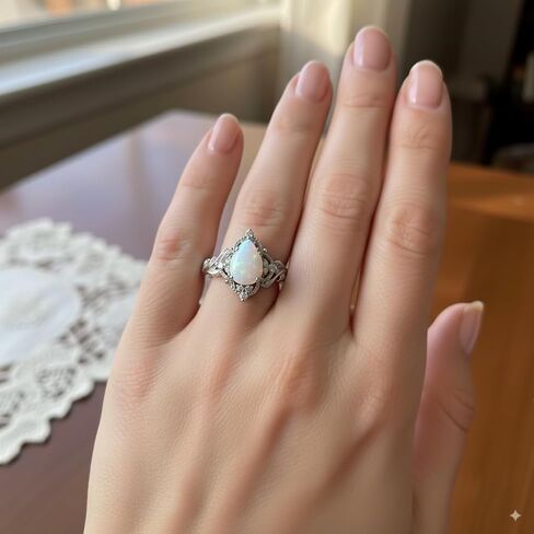 YDD 1.5ct Pear Cut Opal Engagement Rings for Women Genuine Opal Rings for Women 925 Sterling Silver Art Deco Vine Leaf Anniversary Promise Ring in Kuwait