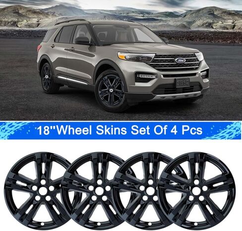 أغطية عجلات مقاس 18 بوصة متوافقة مع Ford Explorer 2020 2021 2022 2023 2024؛ مجموعة من 4 أغطية للعجلات؛ أسود لامع in Kuwait