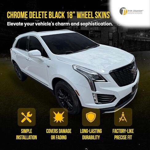 Gloss Black Chrome Delete Wheel Skin Rim Cover Hubcaps | 18 Inch Snap-On | Cadillac XT5 2020-2025, XT6 2021-2025, Set of 4 | WSK708-18BLK in Kuwait