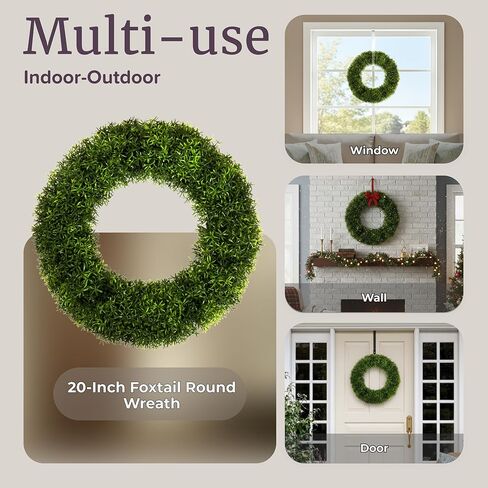 مجموعة Pure Garden مكونة من 2 أكاليل - أكاليل ثعلب صناعية مستديرة مقاس 20 بوصة للربيع أو الصيف أو الشتاء أو الخريف - ديكور خارجي/داخلي للباب الأمامي in Kuwait