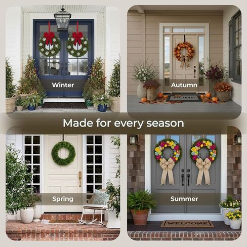 مجموعة Pure Garden مكونة من 2 أكاليل - أكاليل ثعلب صناعية مستديرة مقاس 20 بوصة للربيع أو الصيف أو الشتاء أو الخريف - ديكور خارجي/داخلي للباب الأمامي in Kuwait