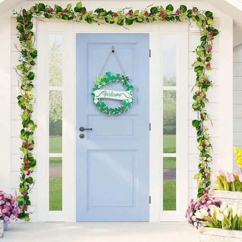 أكاليل عيد القديس باتريك للباب الأمامي، إكليل ترحيب من الخشب للباب الأمامي معلق في الهواء الطلق، لافتة باب يوم القديس باتريك ترحيب معلقة لحفلة ديكور المنزل in Kuwait