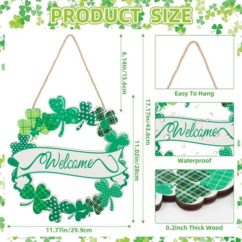 أكاليل عيد القديس باتريك للباب الأمامي، إكليل ترحيب من الخشب للباب الأمامي معلق في الهواء الطلق، لافتة باب يوم القديس باتريك ترحيب معلقة لحفلة ديكور المنزل in Kuwait
