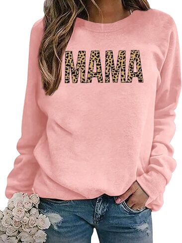 EGELEXY Mama Sweatshirts for Women Leopard Mama Crewneck Best Moms Outfit Lightweight Pullover Tops in Kuwait