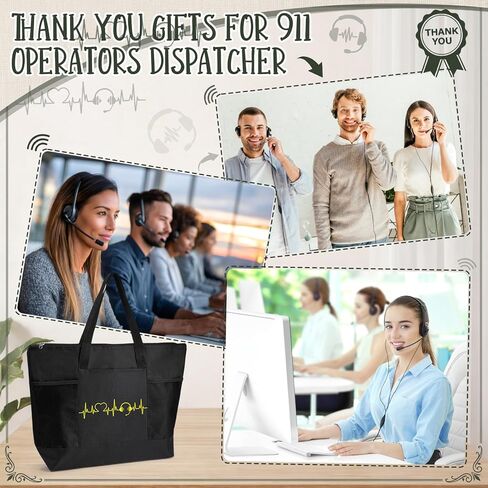 6 Pcs 911 Dispatcher Appreciation Gift Tote Bags with Mesh Pocket for Women Thank You Gift for Dispatch Coworker in Saudi Arabia