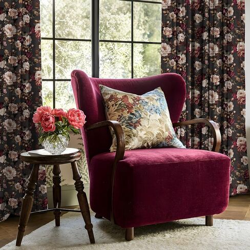 RYB HOME Black Velvet Curtains 84 inches Long, Printed Floral Vintage Design Home Decoration Thermal Insulated Privacy Protect Drapes for Bedroom Living Room, W50 x L84 inches, 2 Panels in Saudi Arabia