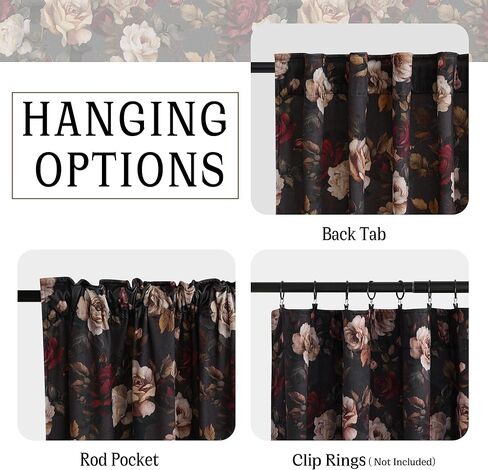 RYB HOME Black Velvet Curtains 84 inches Long, Printed Floral Vintage Design Home Decoration Thermal Insulated Privacy Protect Drapes for Bedroom Living Room, W50 x L84 inches, 2 Panels in Saudi Arabia