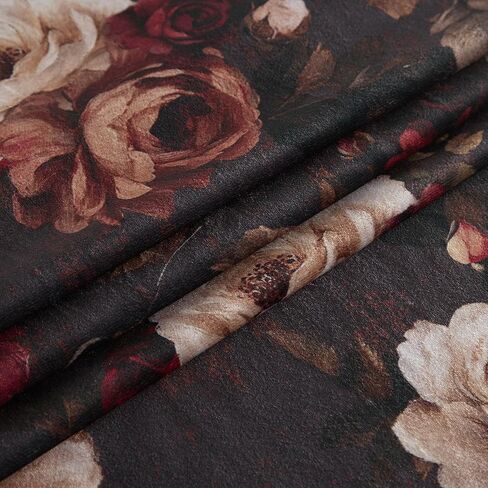 RYB HOME Black Velvet Curtains 84 inches Long, Printed Floral Vintage Design Home Decoration Thermal Insulated Privacy Protect Drapes for Bedroom Living Room, W50 x L84 inches, 2 Panels in Saudi Arabia
