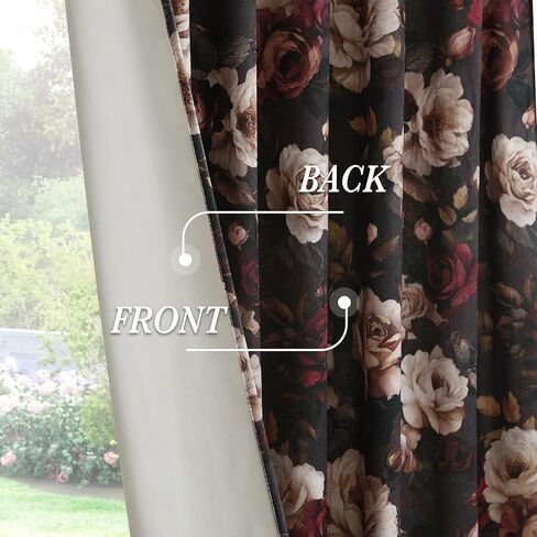 RYB HOME Black Velvet Curtains 84 inches Long, Printed Floral Vintage Design Home Decoration Thermal Insulated Privacy Protect Drapes for Bedroom Living Room, W50 x L84 inches, 2 Panels in Saudi Arabia