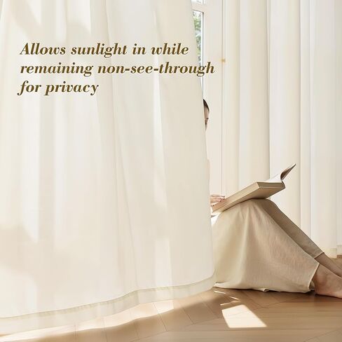 FMFUNCTEX Sheer Non-See-Through Butter Cream Curtains for Bedroom, Faux Silk That Let Light Curtains 108 inches Long Light Filtering Privacy Sheer Window Drapes for Living Room, Rod Pocket 2Panels Set in Kuwait