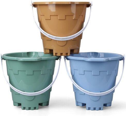 Beach Sand Toy Bucket Gear For Kids Adult, 7" Plastic Beach Castle Mold Buckets, Sand Pail Water Bucket for Summer Party Fishing, Space Saving Outdoor Waterpot for Garden Camping Accessory (3PCS) in Saudi Arabia