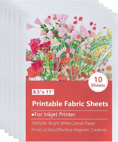 ورق قماش للطباعة، 10 ورقات من القماش القطني القابل للطباعة - 8.5 × 11 بوصة ثقيلة الوزن 390 جرام في المتر المربع ورقة نهائية غير لامعة للطابعة النافثة للحبر، بدون علامة مائية مثالية للحرف اليدوية والصور (CP-01) in Kuwait