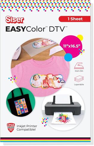 Siser EasyColor DTV، ورقة مقاس 11 بوصة × 16.5 بوصة - فينيل ناقل للحرارة متوافق مع الطابعة النافثة للحبر - يمكن كيها على عمليات النقل المباشرة إلى الفينيل للقمصان والإكسسوارات والمزيد in Saudi Arabia