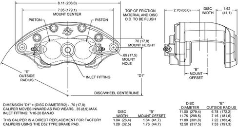 WILWOOD WIL120-10937-BK Brake Caliper, D52, 2 Piston, Forged Aluminum, Black Powder Coat, 12.190 in OD x 1.040 in Thick Rotor, 7.060 in Floating Mount in Saudi Arabia