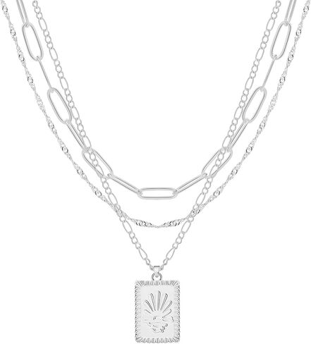 Gold/Silver Necklaces Stack For Women,14K Gold/Sterling Silver Plated Simple Layered Choker Necklaces For Women,Stackable Multilayer Pearl Cross Disc Circle Pendant Cuban Herringbone Snake Paperclip Chain Necklaces Set Jewelry Gift for Women in Saudi Arabia