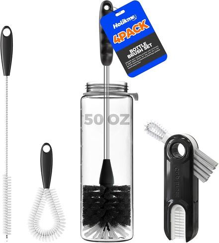 مجموعة تنظيف أنبوبية من holikme مكونة من 8 قطع، منظف زجاجات بمقبض طويل لغسل زجاجات البيرة ذات الرقبة الضيقة وزجاجة النبيذ وأنابيب الأكواب الضيقة وغطاء الأكواب، أسود in Kuwait