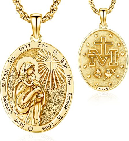 مريم العذراء معجزة قلادة قلادة للنساء 925 الفضة الاسترليني فيرجن دي غوادالوبي قلادة المباركة الأم ماري فيرجنسيتا قلادة للرجال حماية المجوهرات هدايا عيد الميلاد in Kuwait