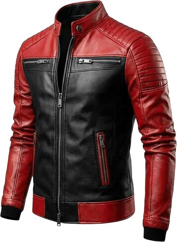 Mens Leather Jacket - Real Lambskin Quilted Shoulder Cafe Racer Leather Motorcycle Jacket Men in Saudi Arabia