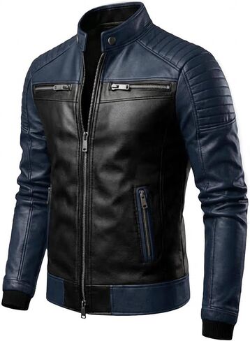 Mens Leather Jacket - Real Lambskin Quilted Shoulder Cafe Racer Leather Motorcycle Jacket Men in Saudi Arabia