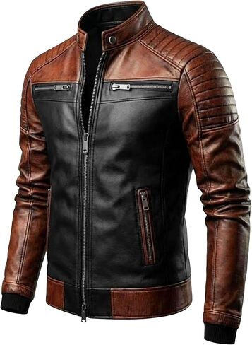 Mens Leather Jacket - Real Lambskin Quilted Shoulder Cafe Racer Leather Motorcycle Jacket Men in Saudi Arabia