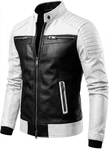 Mens Leather Jacket - Real Lambskin Quilted Shoulder Cafe Racer Leather Motorcycle Jacket Men in Saudi Arabia