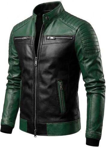 Mens Leather Jacket - Real Lambskin Quilted Shoulder Cafe Racer Leather Motorcycle Jacket Men in Saudi Arabia