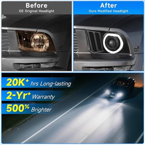 ELH LED Projector DRL Headlight Assembly Fit For 2005-2009 Ford Mustang LED 2005 2006 2007 2008 2009 05 06 07 08 09 Mustang Headlamp in Kuwait