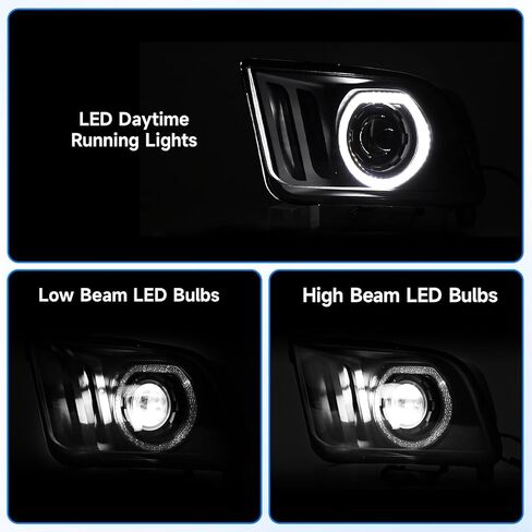ELH LED Projector DRL Headlight Assembly Fit For 2005-2009 Ford Mustang LED 2005 2006 2007 2008 2009 05 06 07 08 09 Mustang Headlamp in Kuwait
