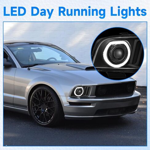 ELH LED Projector DRL Headlight Assembly Fit For 2005-2009 Ford Mustang LED 2005 2006 2007 2008 2009 05 06 07 08 09 Mustang Headlamp in Kuwait