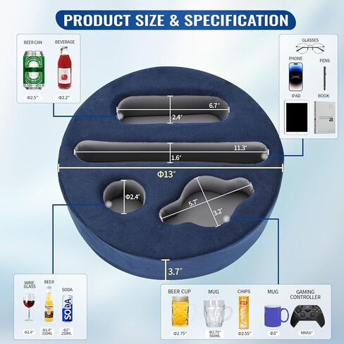 Cup Pillow Holder for Couch – Cup Glass Mug Cozy Pillow | Bed Couch Cup Holder for Snacks, Beverage, Remote | Sofa Drink Buddy for Car, RV, Living Room, Boat, Bedroom (Navy Blue) in Kuwait