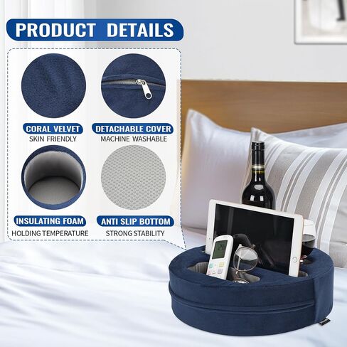 Cup Pillow Holder for Couch – Cup Glass Mug Cozy Pillow | Bed Couch Cup Holder for Snacks, Beverage, Remote | Sofa Drink Buddy for Car, RV, Living Room, Boat, Bedroom (Navy Blue) in Kuwait