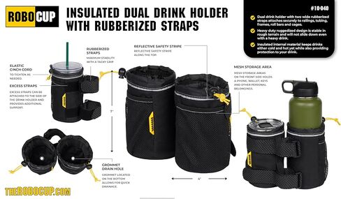 ROBOCUP Insulated Dual Extreme Drink Holder with Rubberized Straps, Ruggedized Design for Boats, UTV, Offroad, Golf Carts, Work, Home, Travel in Kuwait