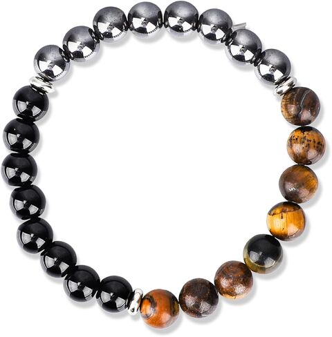 Black Tourmaline Obsidian Bracelet, 7.95 Inch Circumference Black Onyx Stone Bracelet Tigers Eye wristband Protection Bead Jewelry for Men Women Birthday Anniversary in Saudi Arabia