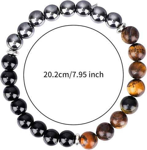 Black Tourmaline Obsidian Bracelet, 7.95 Inch Circumference Black Onyx Stone Bracelet Tigers Eye wristband Protection Bead Jewelry for Men Women Birthday Anniversary in Saudi Arabia