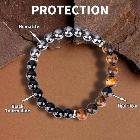Black Tourmaline Obsidian Bracelet, 7.95 Inch Circumference Black Onyx Stone Bracelet Tigers Eye wristband Protection Bead Jewelry for Men Women Birthday Anniversary in Saudi Arabia