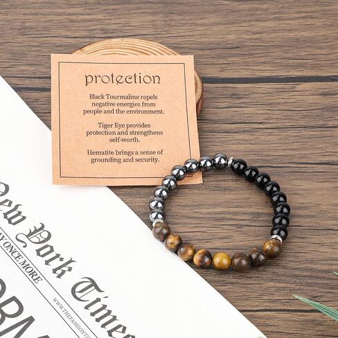 Black Tourmaline Obsidian Bracelet, 7.95 Inch Circumference Black Onyx Stone Bracelet Tigers Eye wristband Protection Bead Jewelry for Men Women Birthday Anniversary in Saudi Arabia