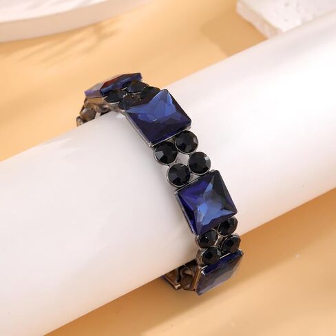 LUREME Bling Navy Blue Square Stones Elastic Stretch Bangle Bracelets for Women Party Proms(bl003601) in Saudi Arabia