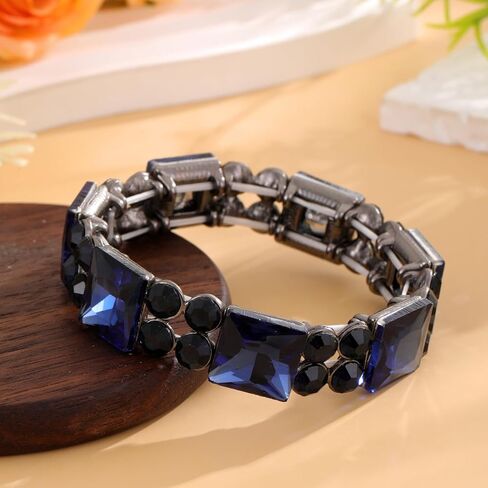 LUREME Bling Navy Blue Square Stones Elastic Stretch Bangle Bracelets for Women Party Proms(bl003601) in Saudi Arabia