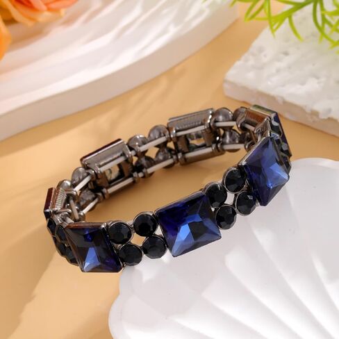 LUREME Bling Navy Blue Square Stones Elastic Stretch Bangle Bracelets for Women Party Proms(bl003601) in Saudi Arabia