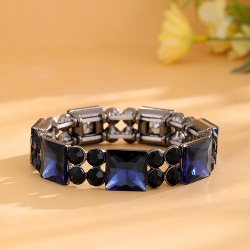 LUREME Bling Navy Blue Square Stones Elastic Stretch Bangle Bracelets for Women Party Proms(bl003601) in Saudi Arabia