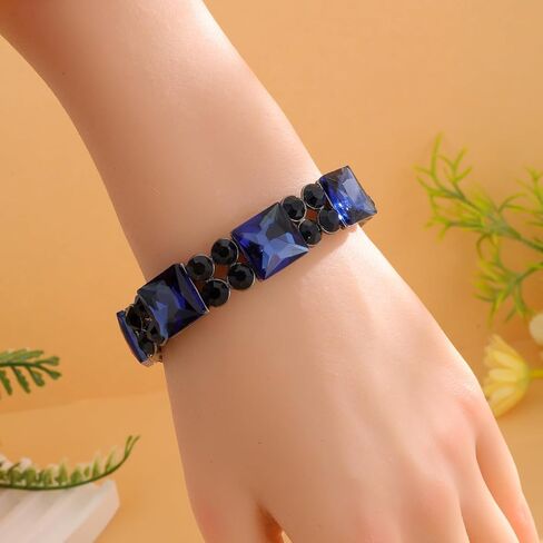 LUREME Bling Navy Blue Square Stones Elastic Stretch Bangle Bracelets for Women Party Proms(bl003601) in Saudi Arabia