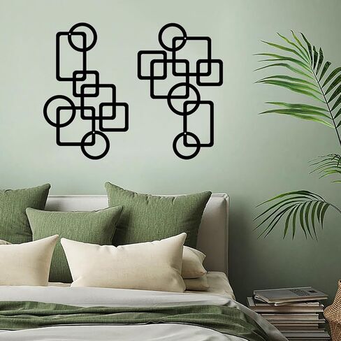 YIYA 2 PCS Black Abstract Metal Wall Art Decoration Minimalist Decor 3D Textured Square Logo Metal Wall Sculpture，for Living Room Bedroom Bathroom Study Room in Saudi Arabia