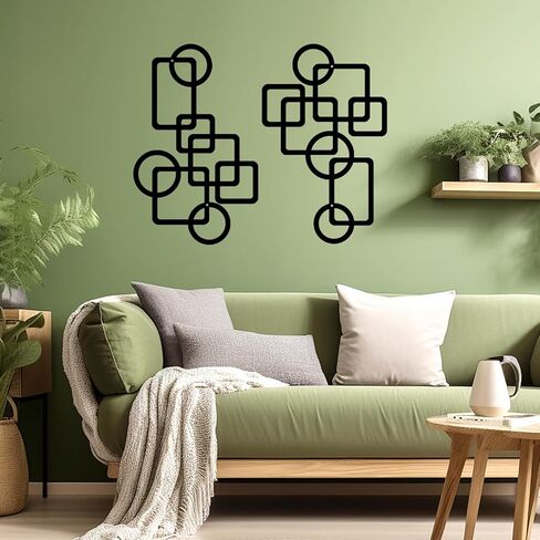 YIYA 2 PCS Black Abstract Metal Wall Art Decoration Minimalist Decor 3D Textured Square Logo Metal Wall Sculpture，for Living Room Bedroom Bathroom Study Room in Saudi Arabia