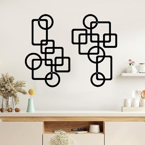 YIYA 2 PCS Black Abstract Metal Wall Art Decoration Minimalist Decor 3D Textured Square Logo Metal Wall Sculpture，for Living Room Bedroom Bathroom Study Room in Saudi Arabia