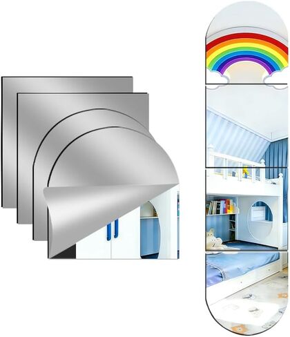 4-piece set of acrylic wall mounted mirrors, 8x8 inch self-adhesive frameless square combined with curved makeup lenses, flexible plastic lenses for bedrooms, home use, gym doors (4pcs - 8‘’×8‘’) in Saudi Arabia