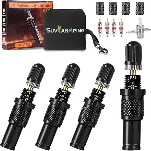مجموعة صمامات تفريغ الإطارات ذات الإيقاف التلقائي القابلة للتعديل من SUVCARMPING (10-30 رطل لكل بوصة مربعة) 4 قطع أداة تثبيت هواء الإطارات للطرق الوعرة 4x4، برتقالي in Saudi Arabia