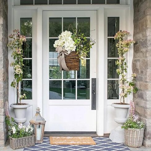 Door Hanger Basket Wreath,Spring Summer Wreaths for Front Door,Artificial Hanging Basket Farmhouse Floral Door Decor,Rustic Wildflower Garland for Home Porch Entryway Wall Decoration (B) in Saudi Arabia