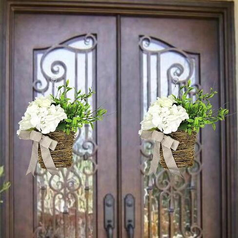 Door Hanger Basket Wreath,Spring Summer Wreaths for Front Door,Artificial Hanging Basket Farmhouse Floral Door Decor,Rustic Wildflower Garland for Home Porch Entryway Wall Decoration (B) in Saudi Arabia