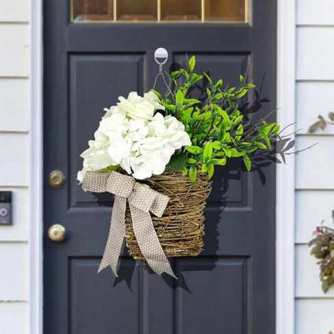 Door Hanger Basket Wreath,Spring Summer Wreaths for Front Door,Artificial Hanging Basket Farmhouse Floral Door Decor,Rustic Wildflower Garland for Home Porch Entryway Wall Decoration (B) in Saudi Arabia
