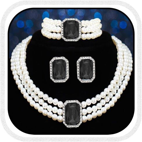 Brishow Pearl Necklace Jewelry Set Wedding Pearls Earrings Necklaces Set Bridal Crystal Bracelet Jewelry for Women (Pack of 3) in Saudi Arabia